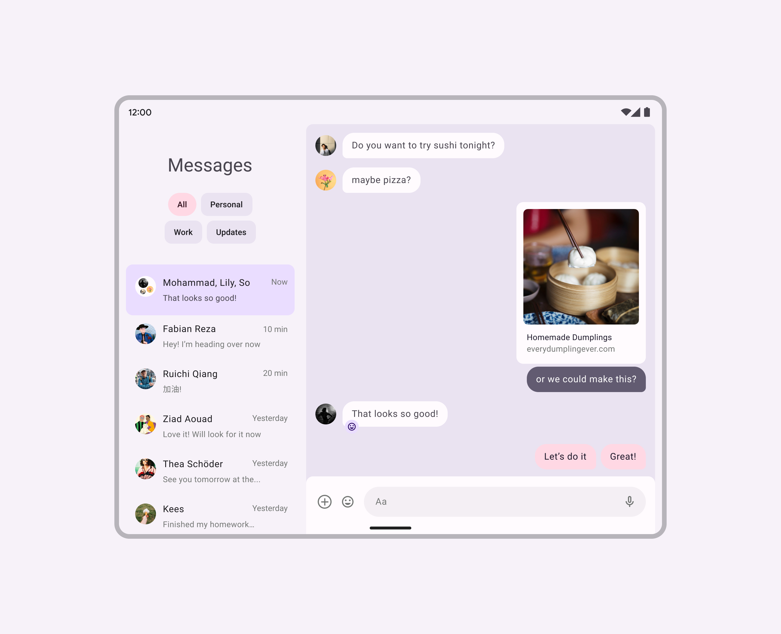 消息 App 使用 1:2 划分屏幕