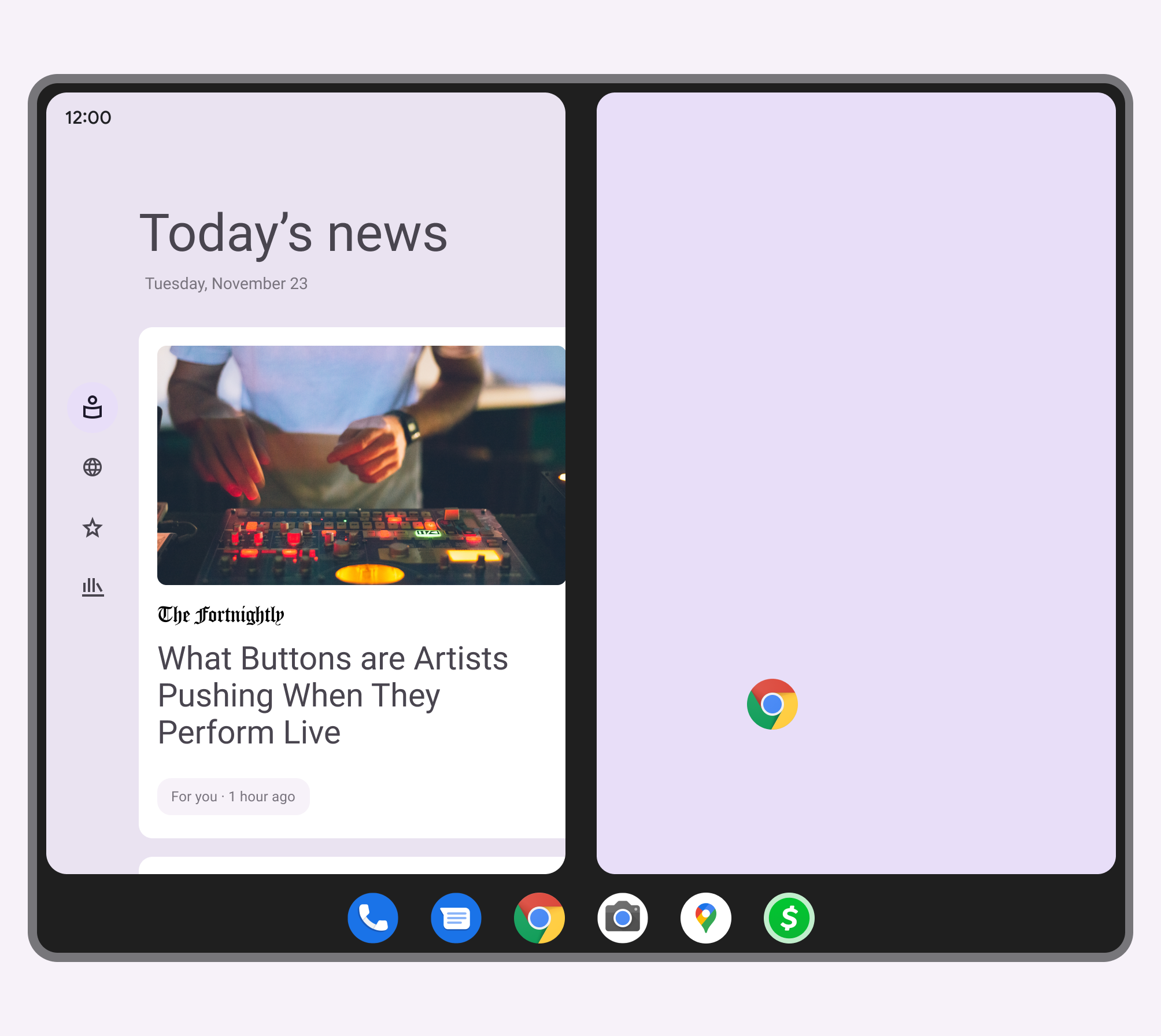 将 App 从任务栏拖到屏幕的一侧会创建一个分窗口视图（split-window view）。